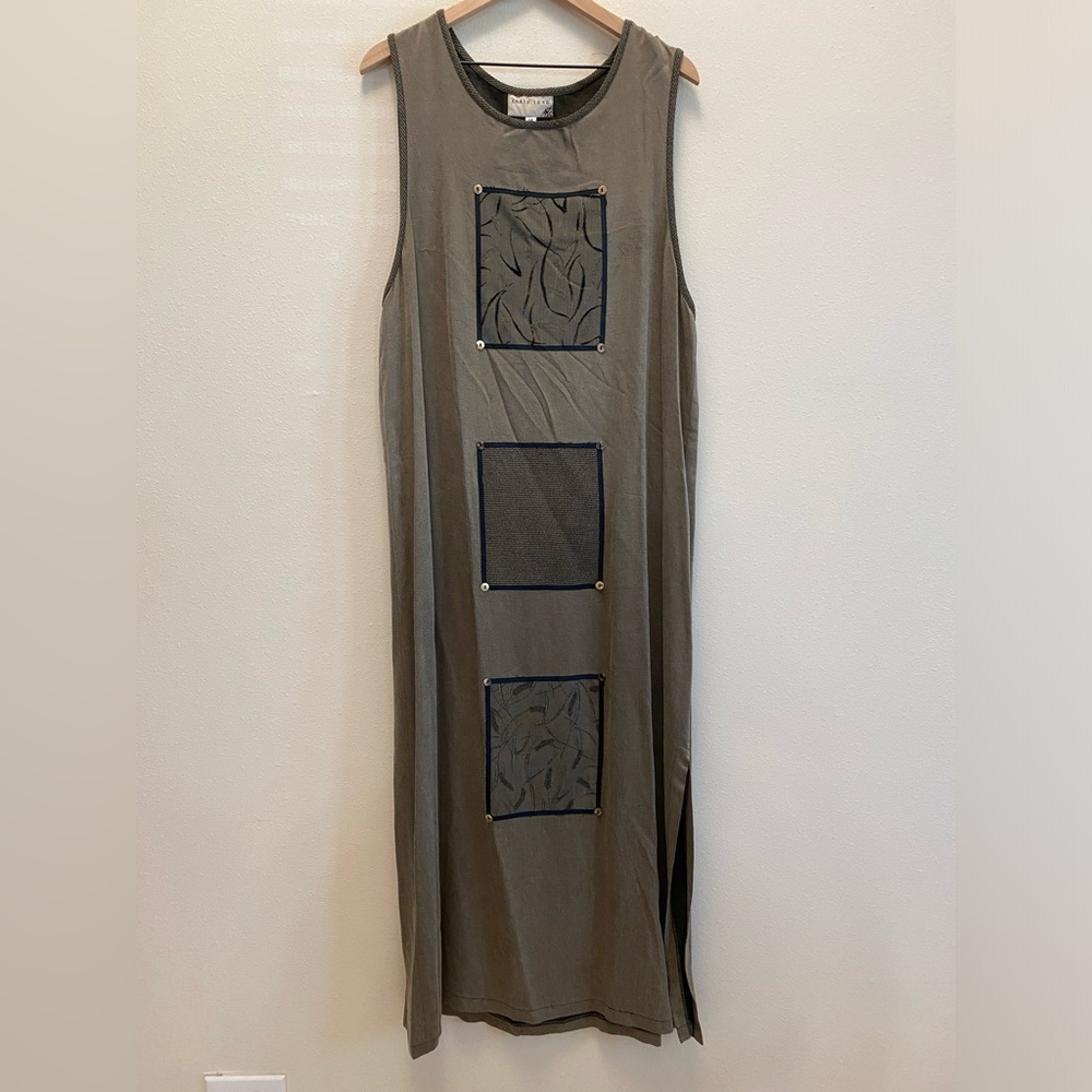 Earth Song Womens Maxi Jumper Dress Size 14 Olive Cupro Lagenlook Avant Garde